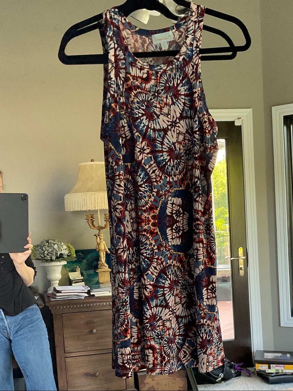 Sleeveless Tie-Dye Print Dress in Navy and Rust Veronica M. S